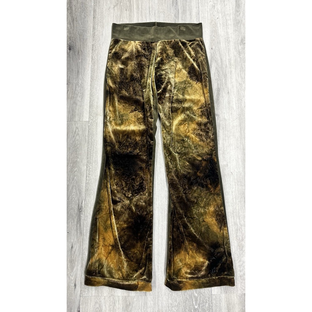 Vintage 90s Y2K Nilla Shields Brown Green Ombre Velour Flare Pants Size Small